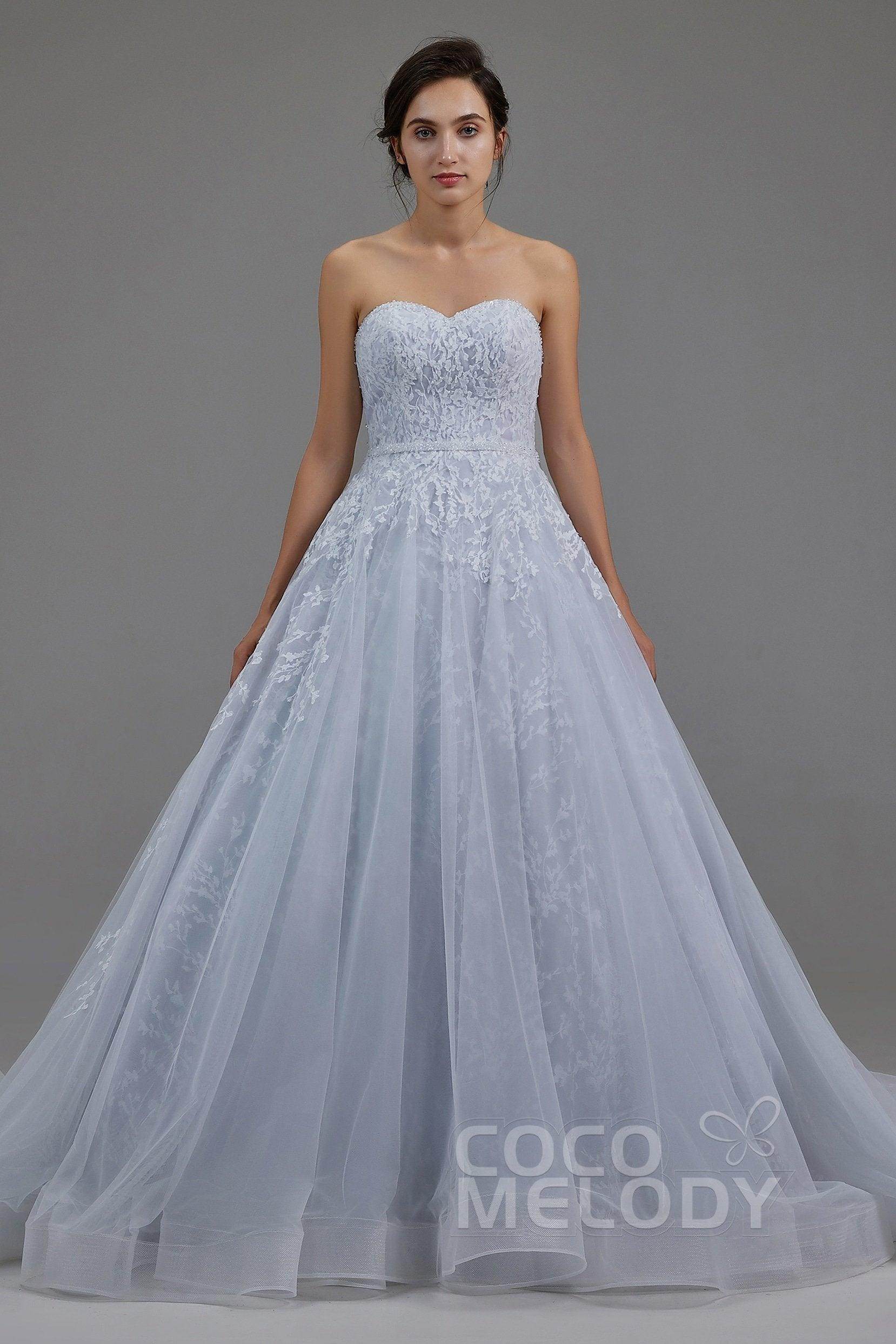 A-Line Chapel Train Tulle Wedding Dress LD5054 - COCOMELODY